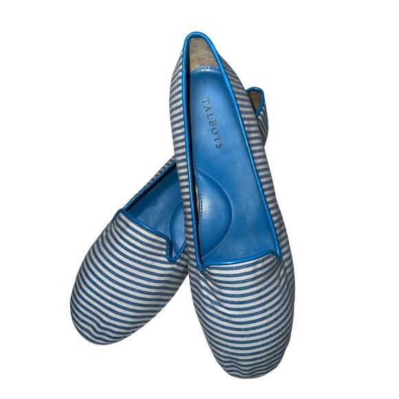 Talbots Shoes Women’s Size 9 Blue White Ballet Flats Striped Fabric - Picture 1 of 5